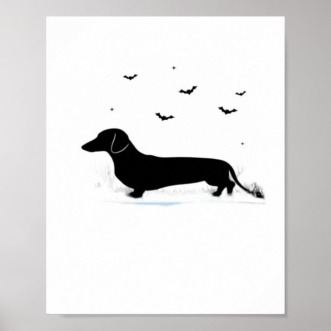 Dachshund Hund - Halloween Måne Silhouette Classic Poster (Framsidan)