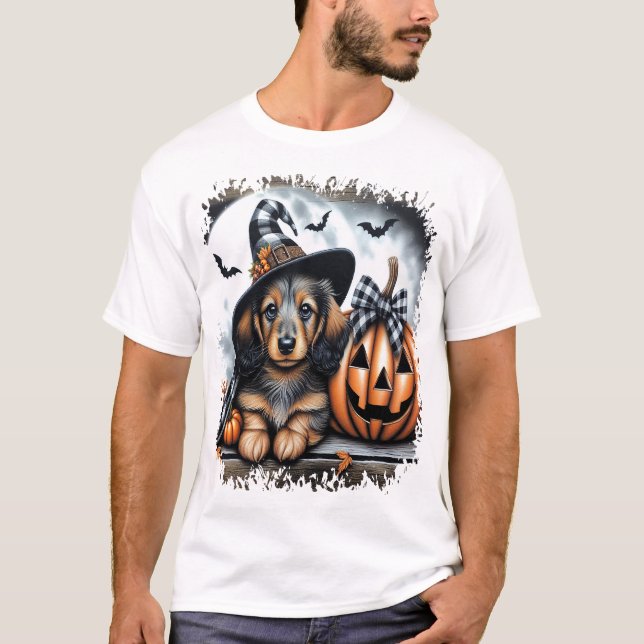 Dachshund Hund Halloween T Shirt (Framsida)