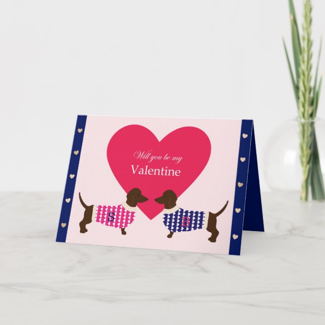 Dachshund Hund Heart Monogram Inledande vikt Helgkort (Framsida)