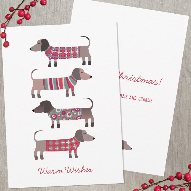 Dachshund Hund Helgdag Anteckningskort (Dachshund Wiener Sausage dog fun Warm Wishes personalized holiday card)