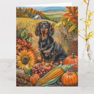 Dachshund Hund Höstskörd Tacksägelse Kort