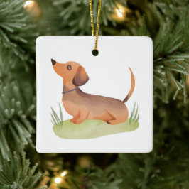 Dachshund Hund | Hund Husdjur Akvarell Julgransprydnad Keramik