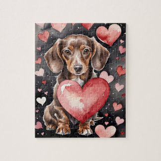 Dachshund Hund Husdjur Porträtt Vattenfärg Alla Hj Pussel