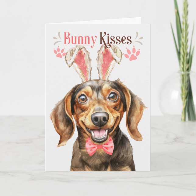Dachshund Hund i Bunny Öron för Påsk Helgkort (Framsida)