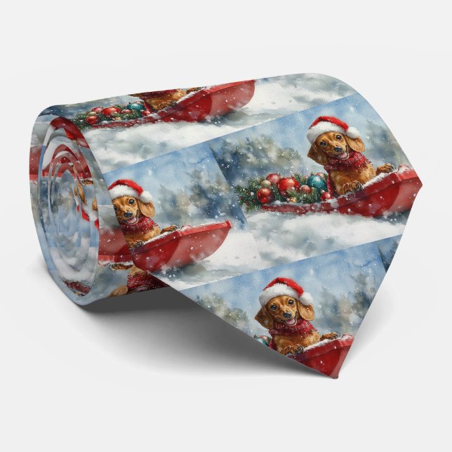 Dachshund Hund i Släd Låt det Snöa Jul Slips (Rullad)