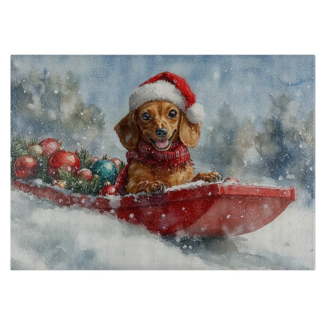 Dachshund hund i släde Låt det snöa jul (Framsidan)