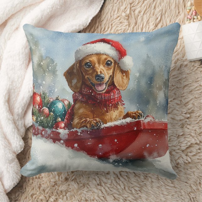 Dachshund Hund i Släde Låt det Snöa Jul Kudde (Filt)