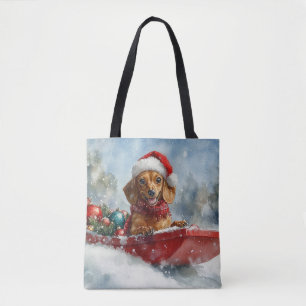 Dachshund Hund i Släde Låt det Snöa Jul Tygkasse