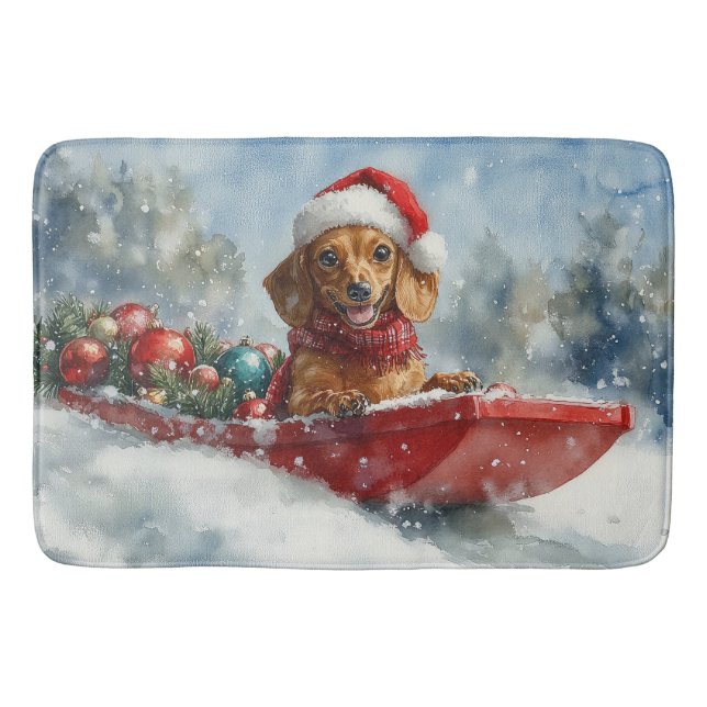 Dachshund Hund i Sledge Låt det snöa jul Badrumsmatta (Framsidan)