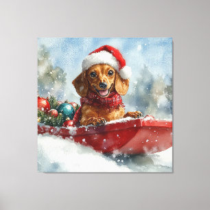 Dachshund Hund i Sledge Låt det snöa jul Canvastryck