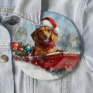 Dachshund Hund i Sledge Låt det snöa jul Knapp