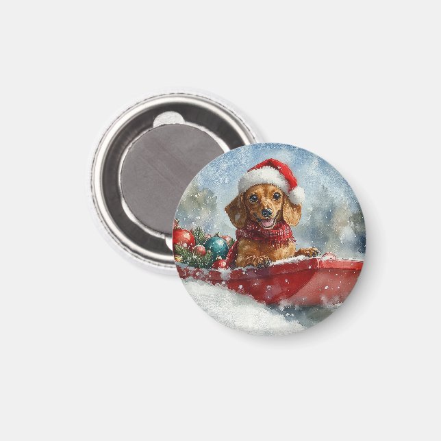 Dachshund Hund i Sledge Låt det snöa jul Magnet (Front/Back)