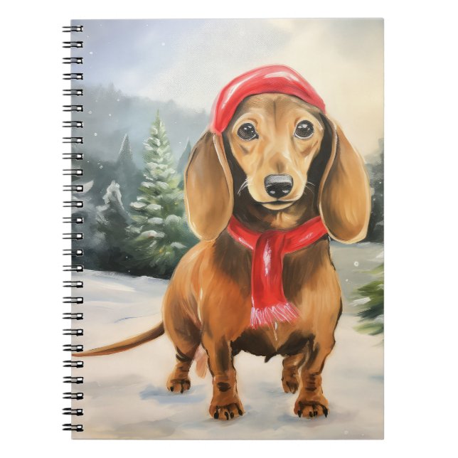 Dachshund Hund i Snö-jul Anteckningsbok (Framsidan)