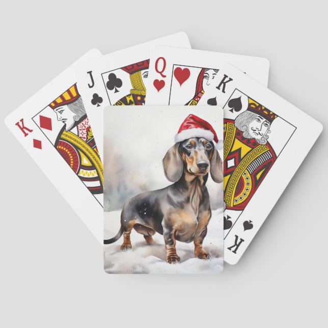 Dachshund hund i snö jul casinokort (Baksidan)