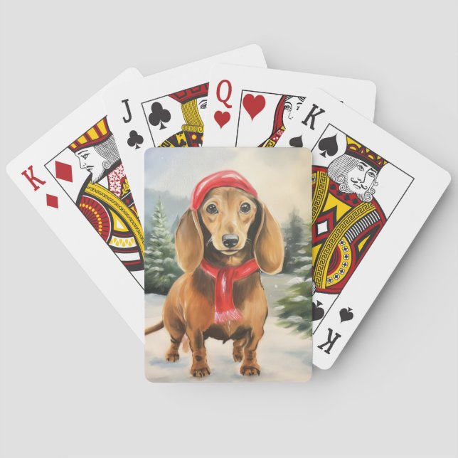 Dachshund Hund i Snö-jul Casinokort (Baksidan)
