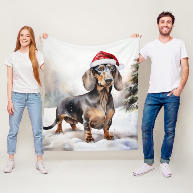 Dachshund hund i snö jul fleecefilt (På plats)