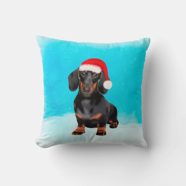 Dachshund Hund i Snö jul Hat Kudde (Framsida)