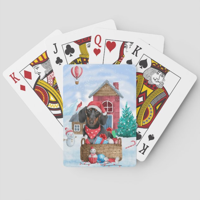 Dachshund Hund I snö Jul Hund Hus  Casinokort (Baksidan)