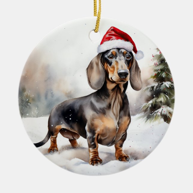 Dachshund Hund i Snö-jul Julgransprydnad Keramik (Framsidan)