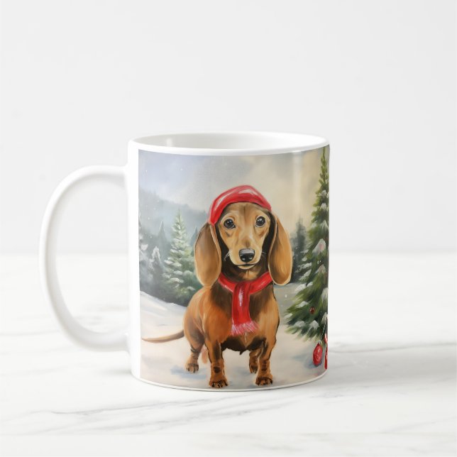 Dachshund Hund i Snö-jul Kaffemugg (Vänster)