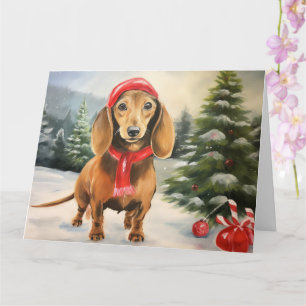 Dachshund hund i snö jul kort