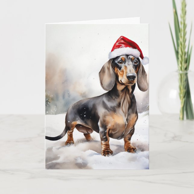 Dachshund hund i snö jul kort (Framsida)