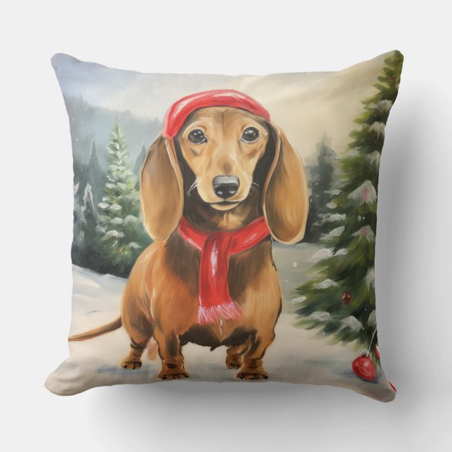 Dachshund Hund i Snö-jul Kudde (Framsida)
