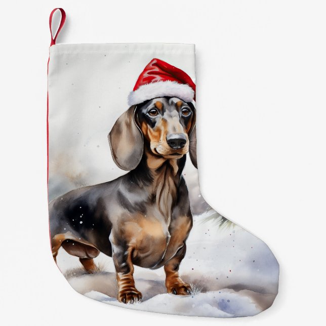 Dachshund Hund i Snö-jul Liten Julstrumpa (Framsidan)