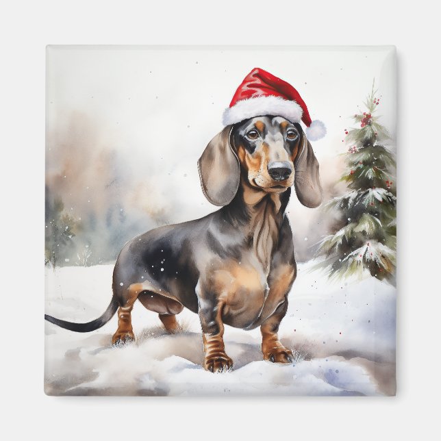 Dachshund Hund i Snö-jul Magnet (Framsidan)