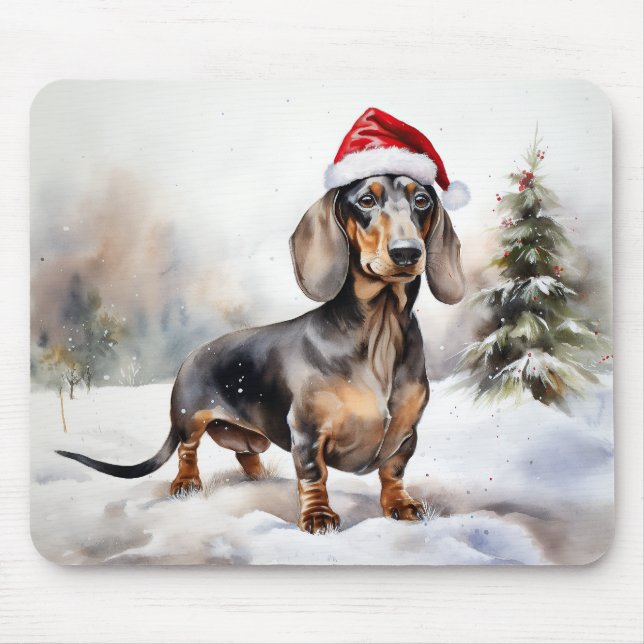 Dachshund Hund i Snö-jul Musmatta (Framsidan)