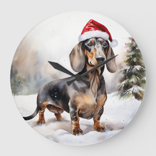 Dachshund Hund i Snö-jul Stor Klocka (Framsida)