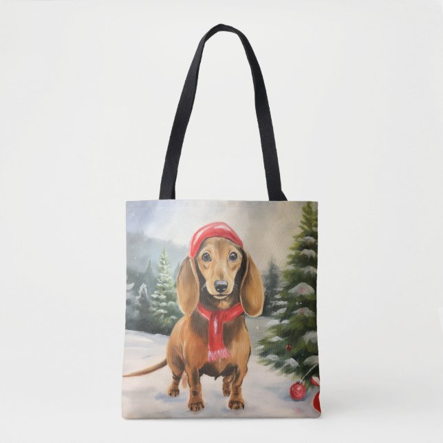 Dachshund hund i snö jul  tygkasse (Framsida)