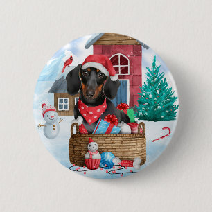 Dachshund Hund i snö julhus Hund Knapp