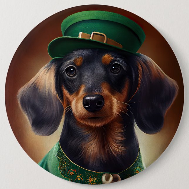 Dachshund Hund i St. Patrick Dress Knapp (Framsida)