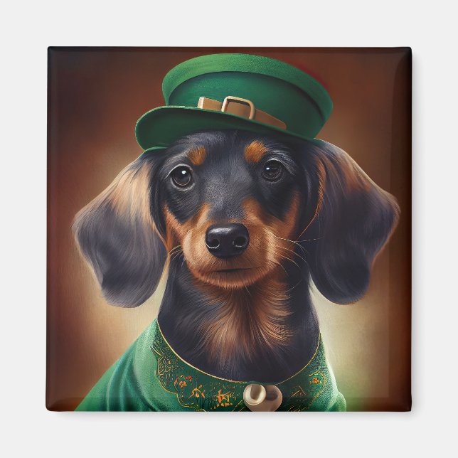 Dachshund Hund i St. Patrick Dress Magnet (Framsidan)