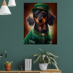 Dachshund Hund i St. Patrick Dress Poster