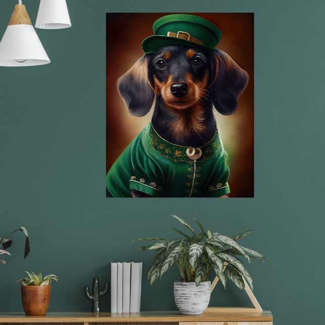 Dachshund Hund i St. Patrick Dress Poster (Vardagsrum 1)