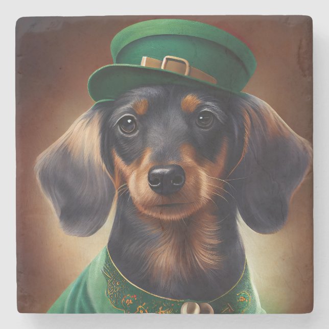 Dachshund Hund i St. Patrick Dress Stenunderlägg (Framsidan)