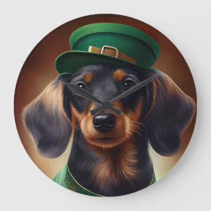 Dachshund Hund i St. Patrick Dress Stor Klocka