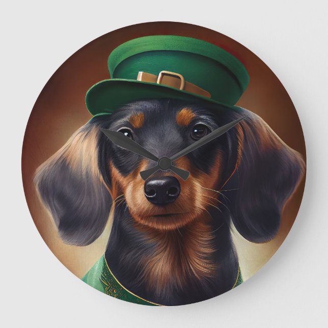 Dachshund Hund i St. Patrick Dress Stor Klocka (Framsida)