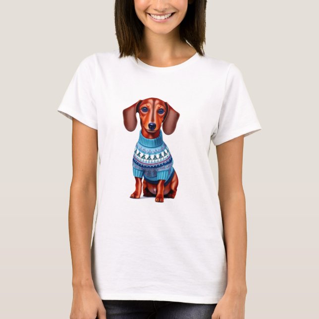 Dachshund-hund i tröja t-shirt (Framsida)