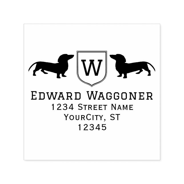Dachshund Hund Initial Vapen Namn, Returadress Självfärgande Stämpel (Design)
