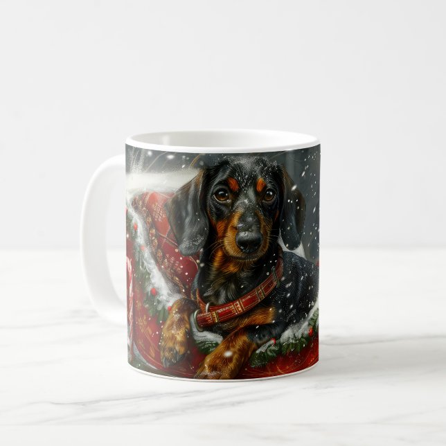 Dachshund Hund Jul Festiv Kaffemugg (Framsida vänster)