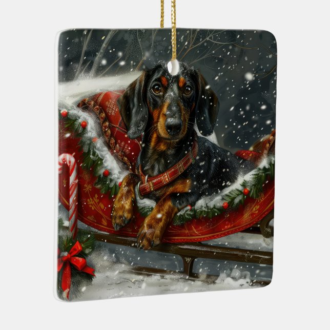Dachshund Hund Jul Festlig Julgransprydnad Keramik (Höger)