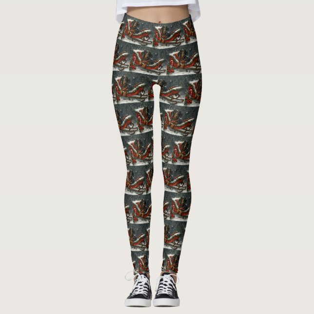 Dachshund Hund Jul Festlig Leggings (Framsida)