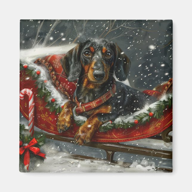 Dachshund Hund Jul Festlig Magnet (Framsidan)