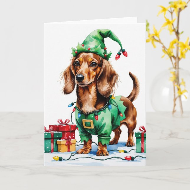 Dachshund Hund jul Hälsning Kort (Gul blomma)