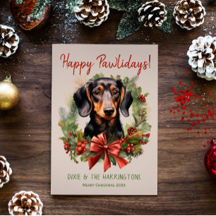 Dachshund Hund jul jul Lycklig Pawlidays Howlidays Julkort