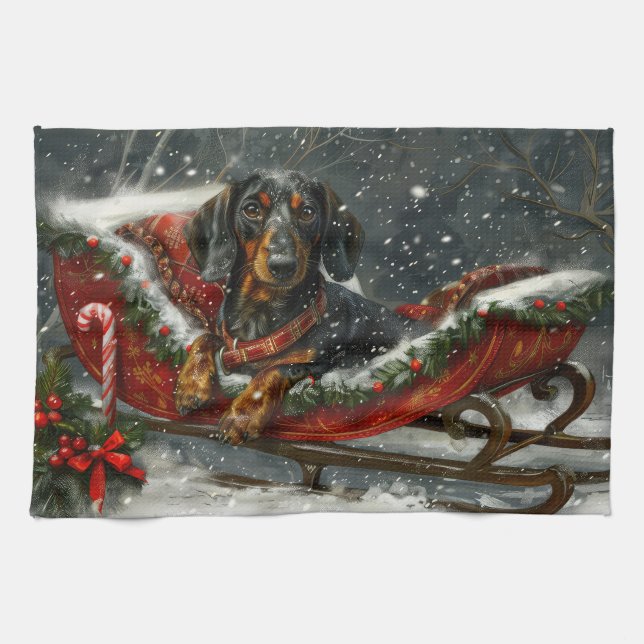 Dachshund Hund jul Kökshandduk (Horisontell)