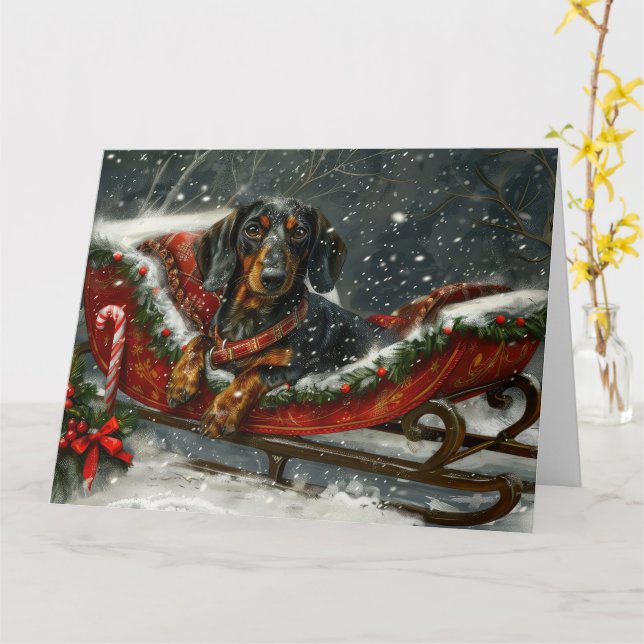 Dachshund Hund jul Kort (Gul blomma)